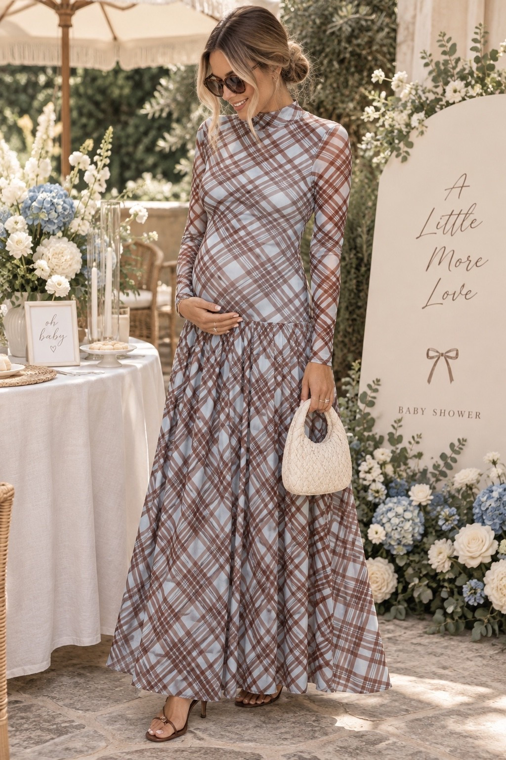 Gorgeous fall low drop waist baby blue and brown plaid long sleeve bodycon maxi dress. Bump friendly. The cutest baby boy shower dress. 

Wedding guest dress
Maternity

#LTKSeasonal #LTKBump #LTKWedding