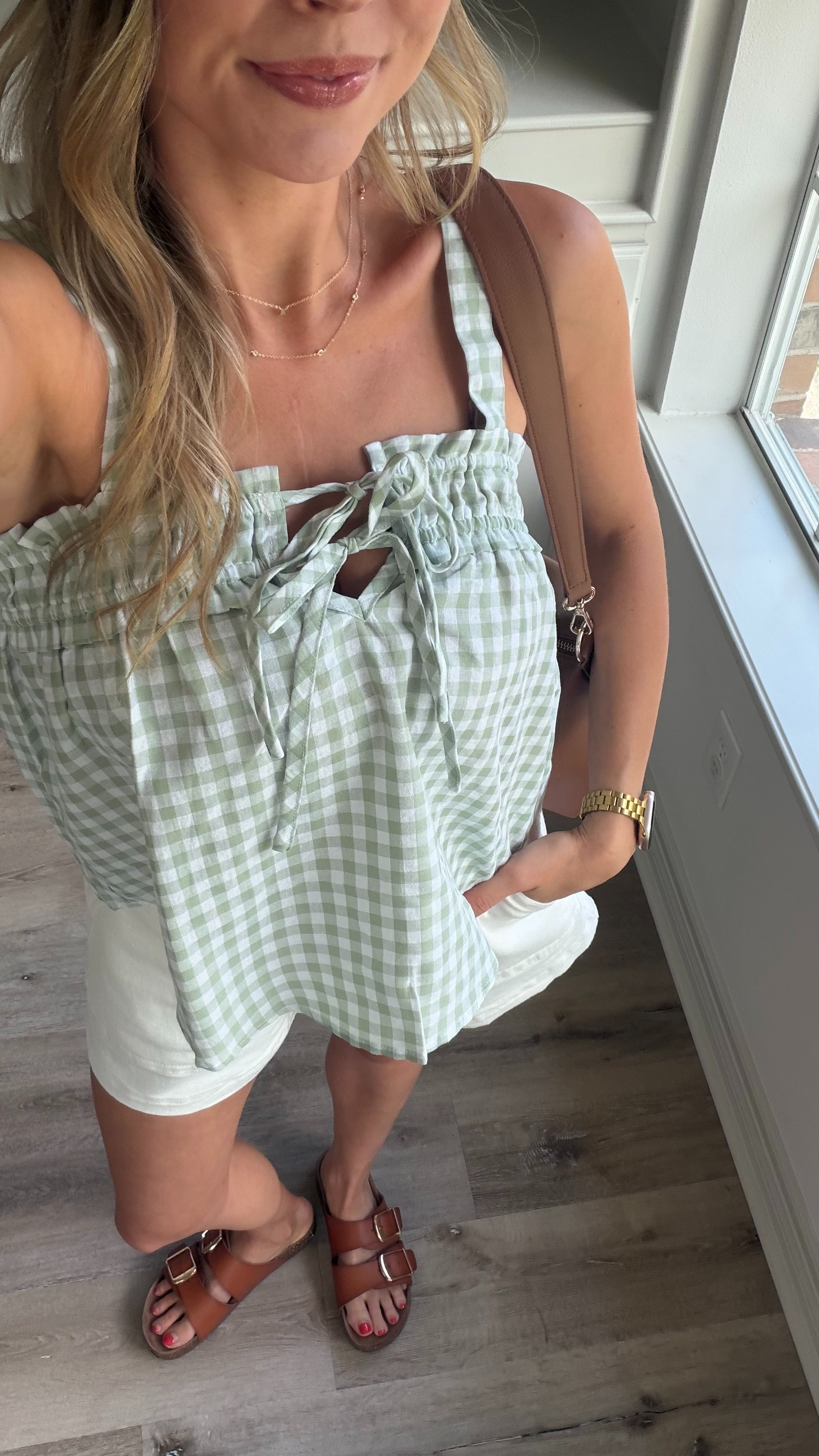 Casual summer outfit! S in top and shorts. Linking similiar sandals! 

 #LTKootd #LTKmomlife