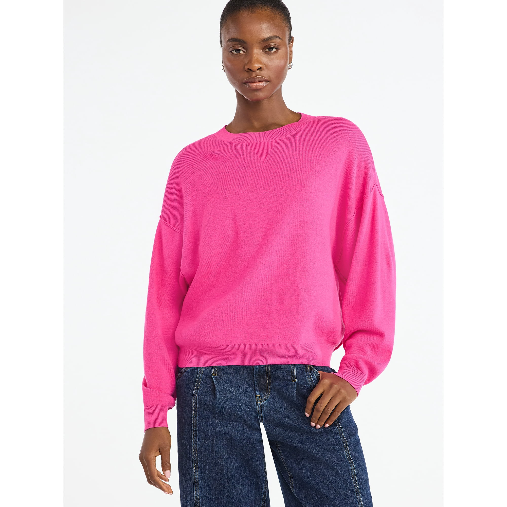 Scoop Women's and Women's Plus Oversized Crewneck Sweater, Lightweight, Sizes XS-4X | Walmart (US)