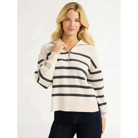 Free Assembly Women’s Half Zip Sweater with Long Sleeves Midweight Sizes XS-XXL | Walmart (US)