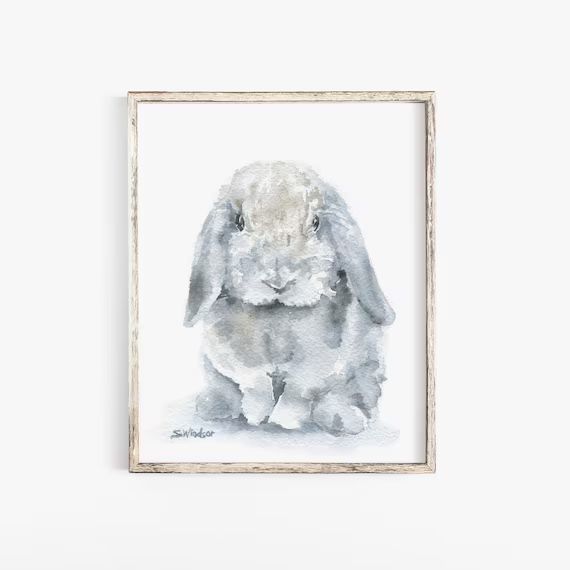 Watercolor Bunny Painting Giclee Print - Nursery Art - Mini Lop Rabbit | Etsy (US)