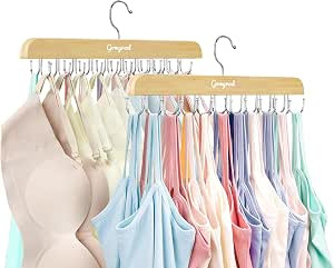 Bra Hanger for Closet, Tank Top Hanger 2 Pack w/20 Hooks Holds 40 Bras, Capacity Foldable Wood Sp... | Amazon (US)