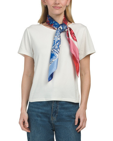Color Block Floral Satin Square Scarf For Women, Polyester | TJ Maxx