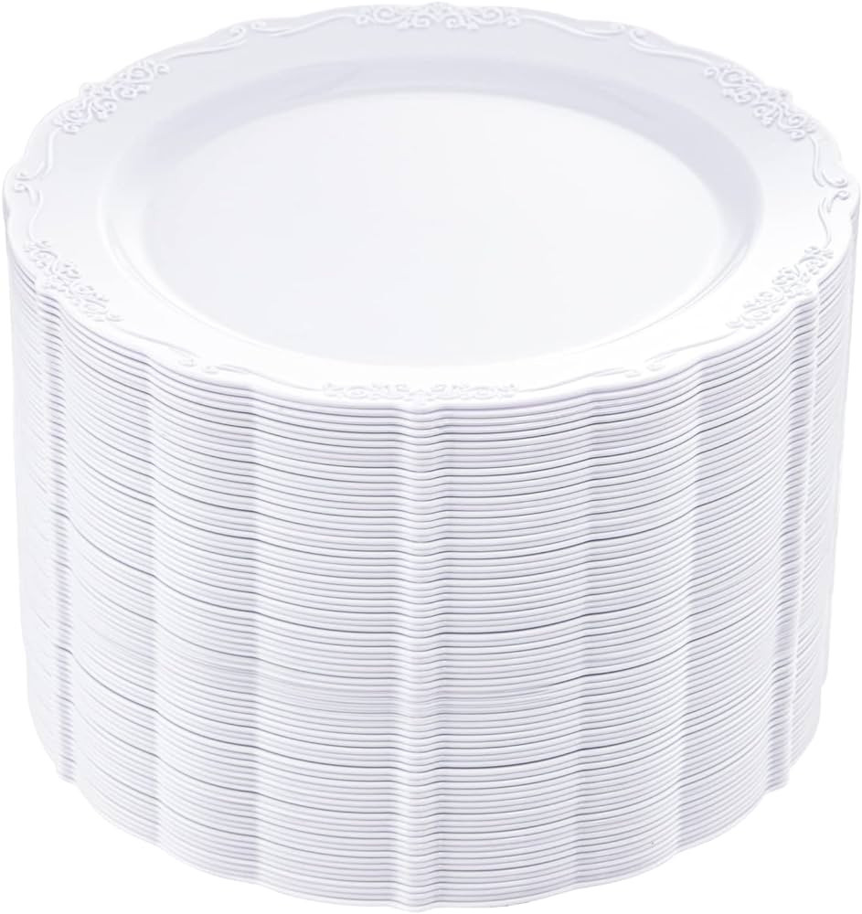 DaYammi 60PCS White Plastic Plates, Heavy Duty White Disposable Plates Premium 10.25inch White Di... | Amazon (US)
