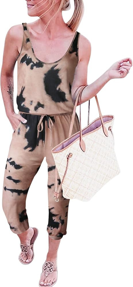 ANRABESS Women's Summer Tank Jumpsuit Casual Loose Sleeveless Beam Foot Elasitic Waist Jumpsuit Romp | Amazon (US)