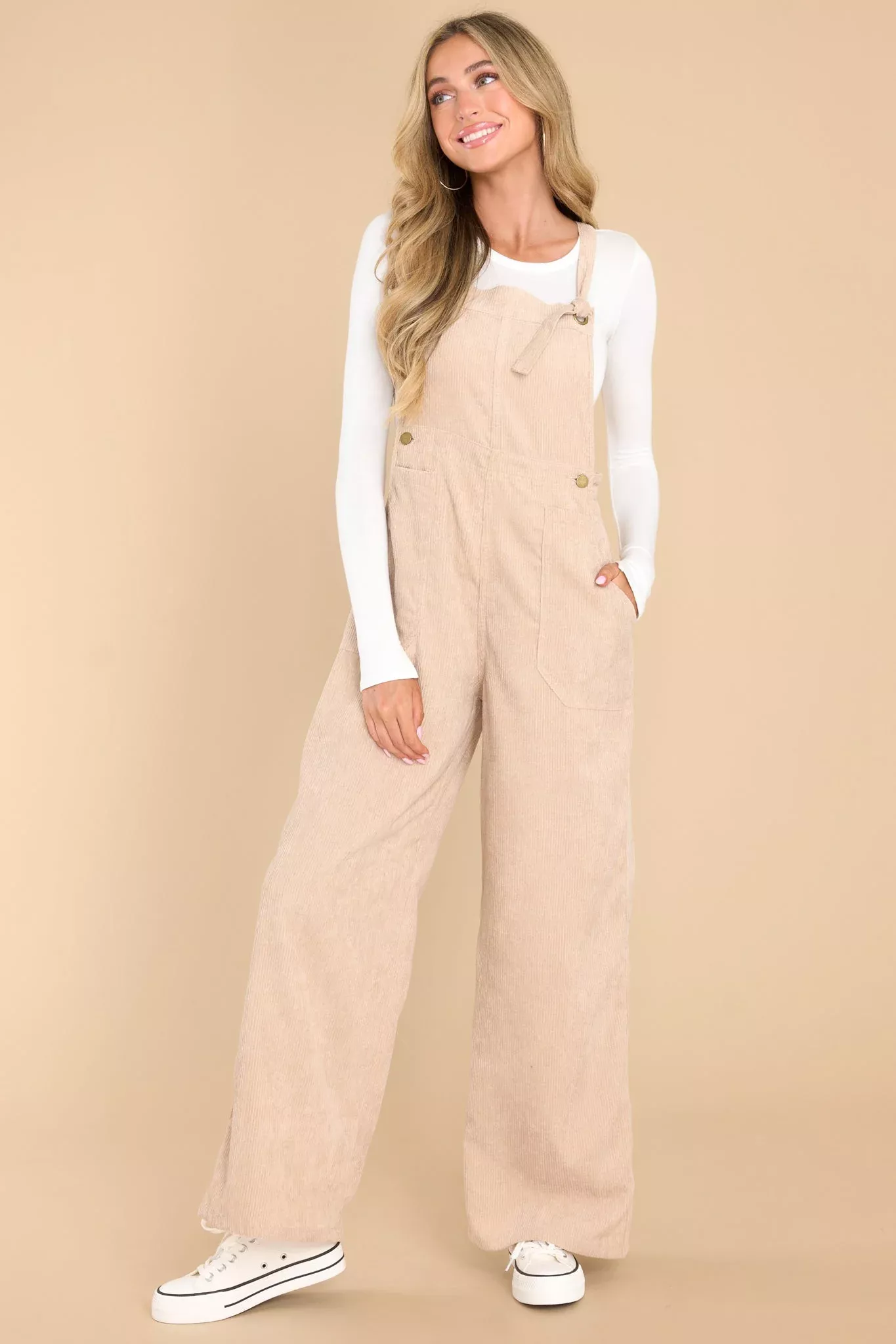 Beige store corduroy overalls