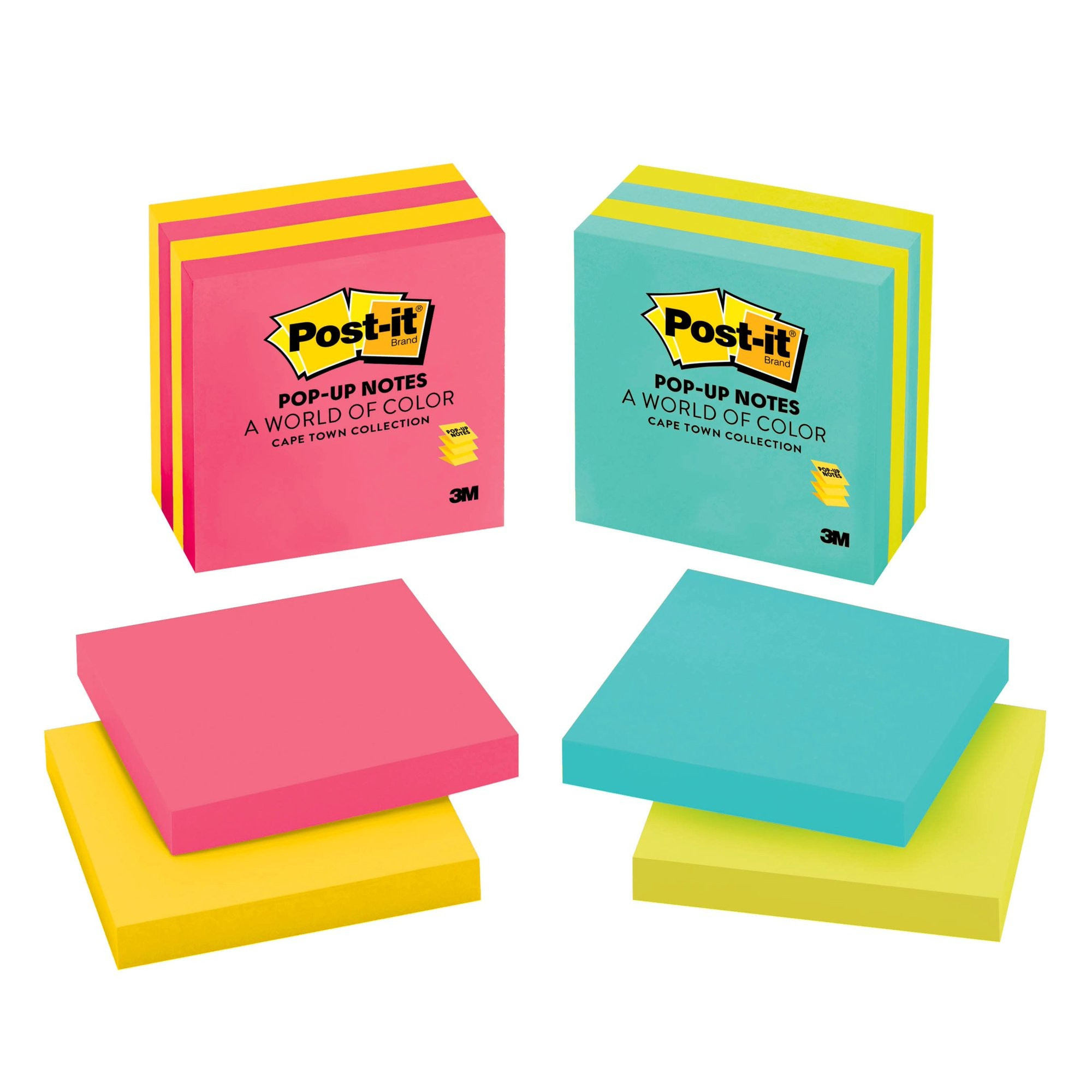 Post-it Pop-up Notes, 3" x 3", Cape Town Assorted Colors, 4 Pads/Pack | Walmart (US)