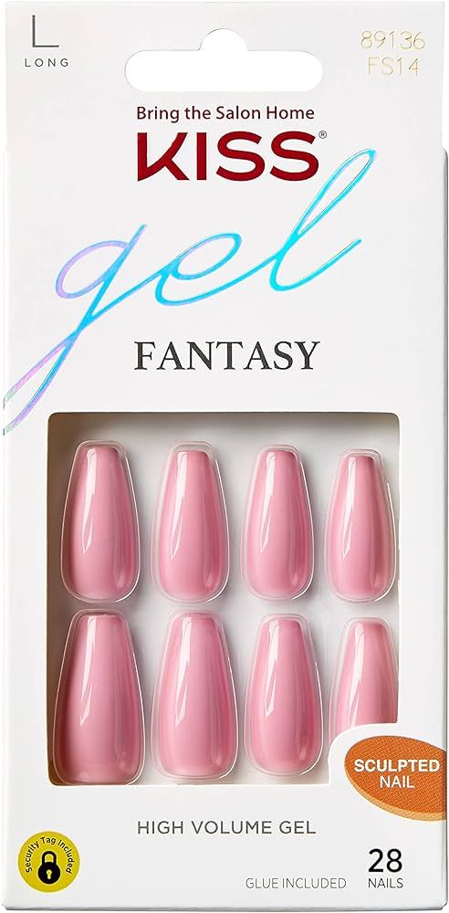 KISS Gel Fantasy Press On Nails, Nail glue included, Countless Times', Pink, Long Size, Coffin Sh... | Amazon (US)