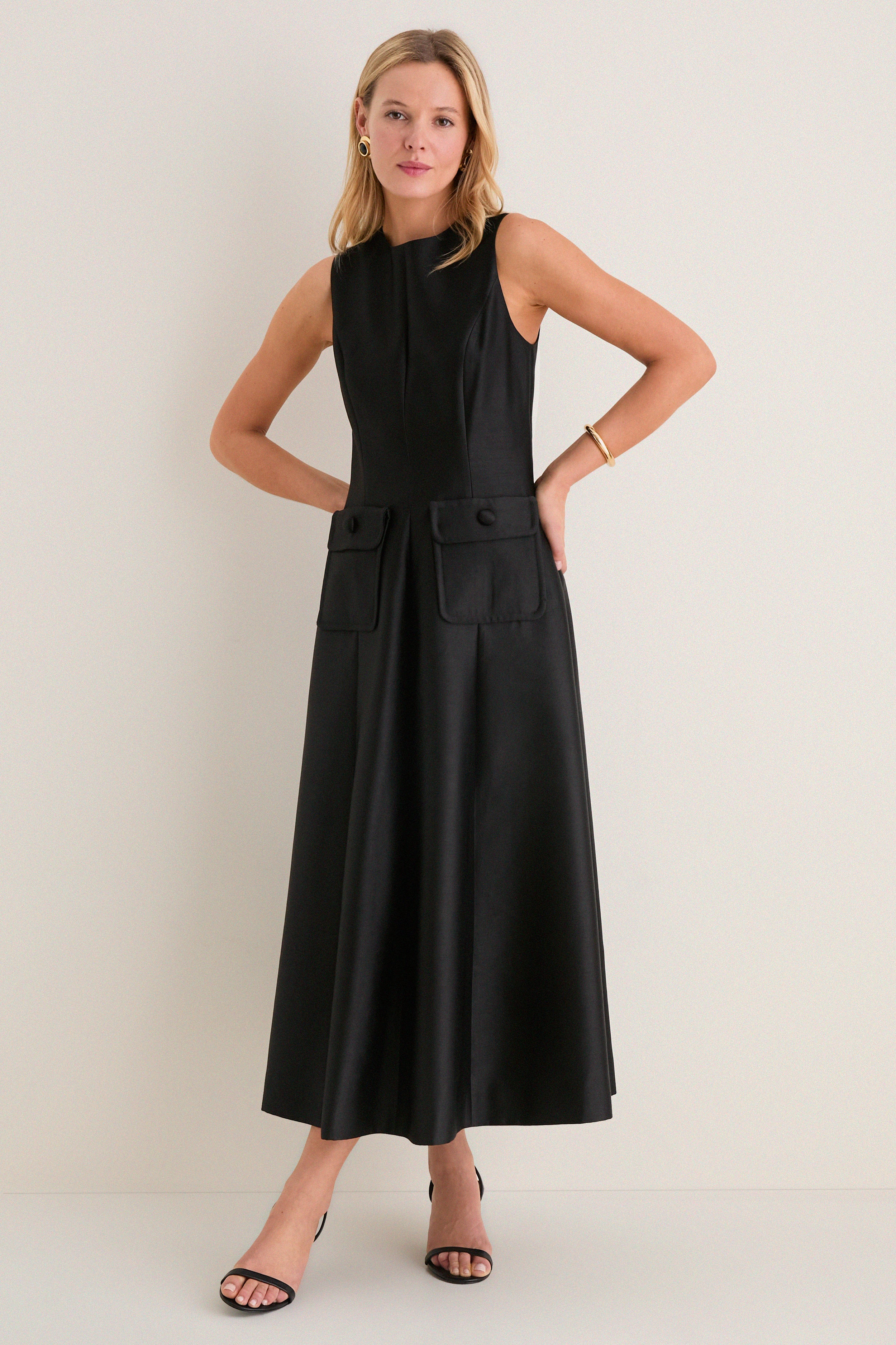 Black Dupioni Helene Midi Dress | Tuckernuck (US)