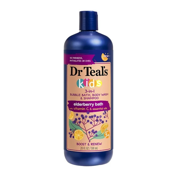 Dr Teal's Kids 3-in-1 Bubble Bath, Body Wash & Shampoo, Boost & Renew Elderberry Bath with Vitami... | Walmart (US)