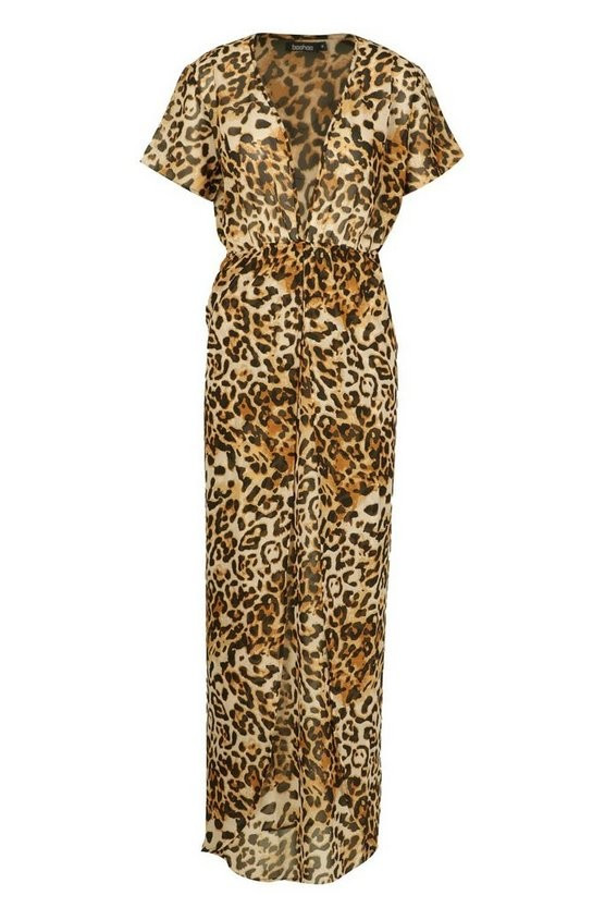 Leopard Print Maxi Beach Kaftan | Boohoo.com (US & CA)