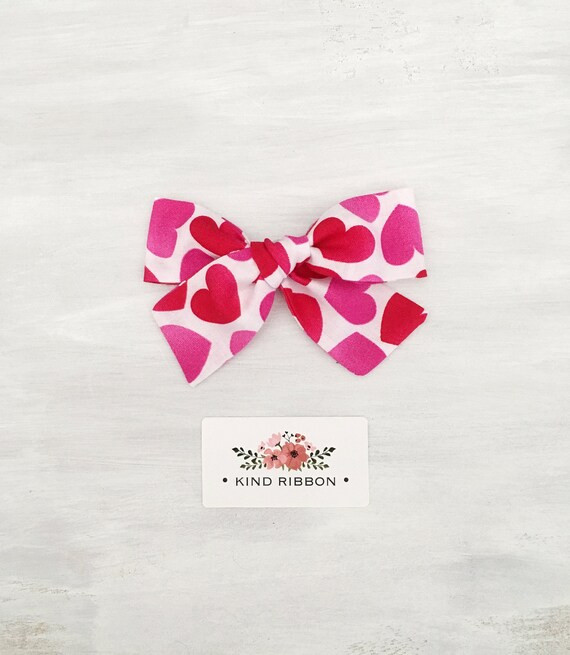 Valentine's Day Hearts Bow, Valentines Day Hair Bow, Red and Pink Hearts Bow, Hearts Fabric hair ... | Etsy (US)