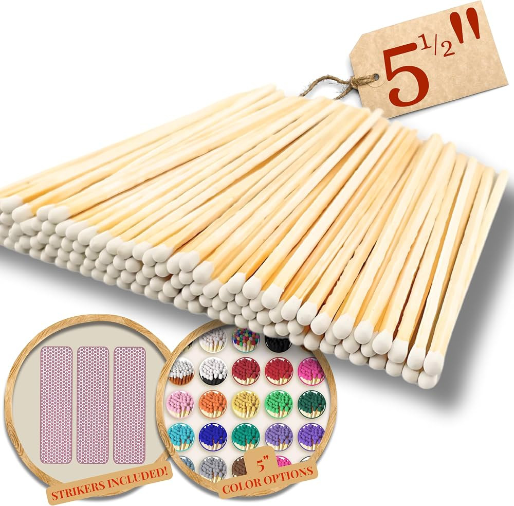 100 Count | 5.5" White Tip Safety Matches | Strikers Included | Color Tip Wooden Match | Refill f... | Amazon (US)
