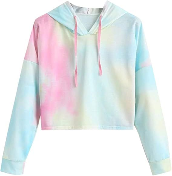 Hoodie Crop Tops for Women Tie Dye Long Sleeve Sweatshirt Pullover Blouse | Amazon (US)
