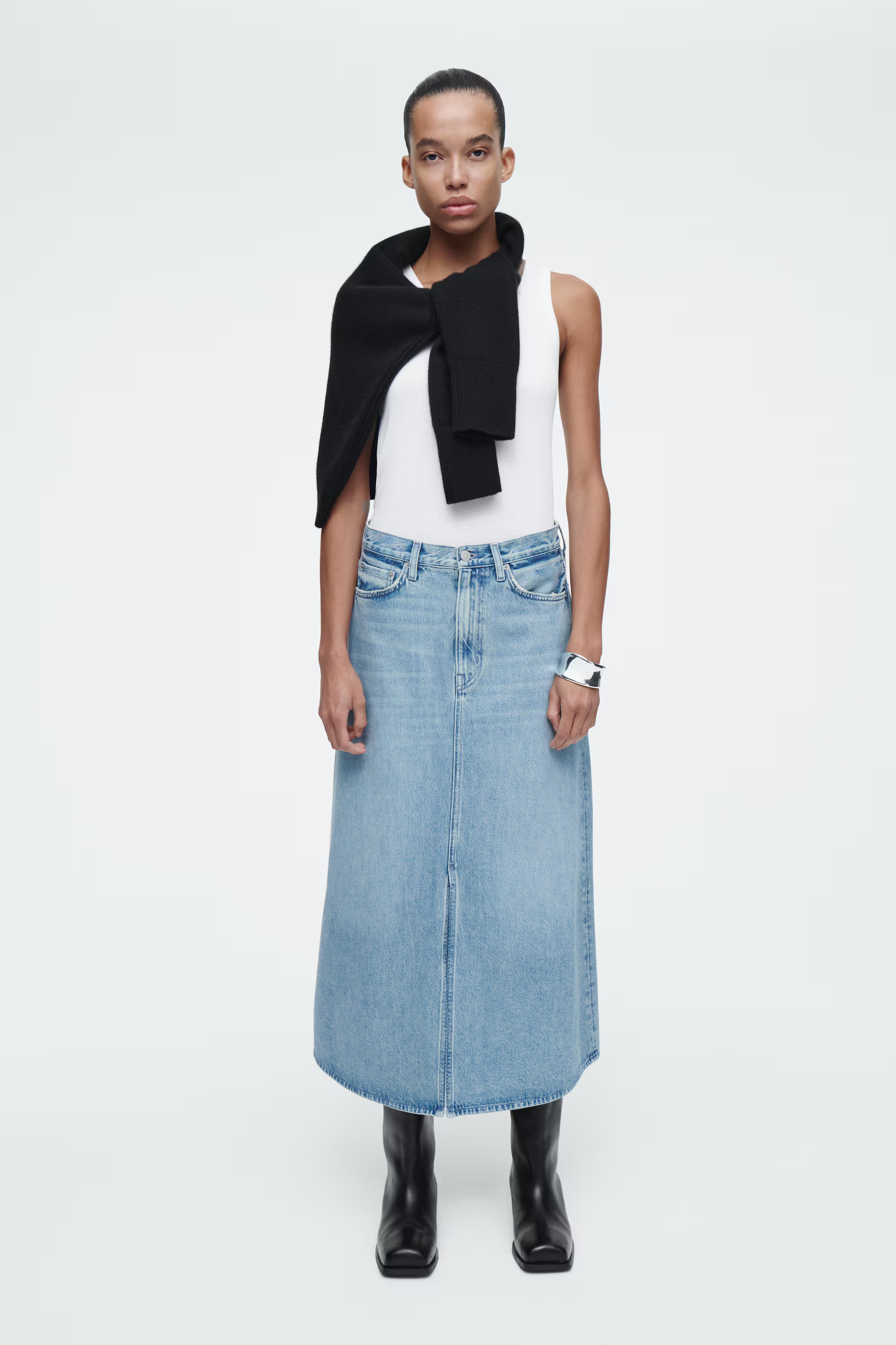 A-LINE DENIM MIDI SKIRT - BLUE - Ladies | H&M GB | H&M (UK, MY, IN, SG, PH, TW, HK)