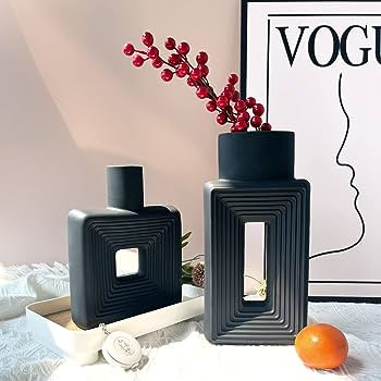 LMTTURT Ceramic Vase Set of 2 - Square Vase Minimalist Nordic Boho Style, Ceramic Flower Vase for... | Amazon (US)
