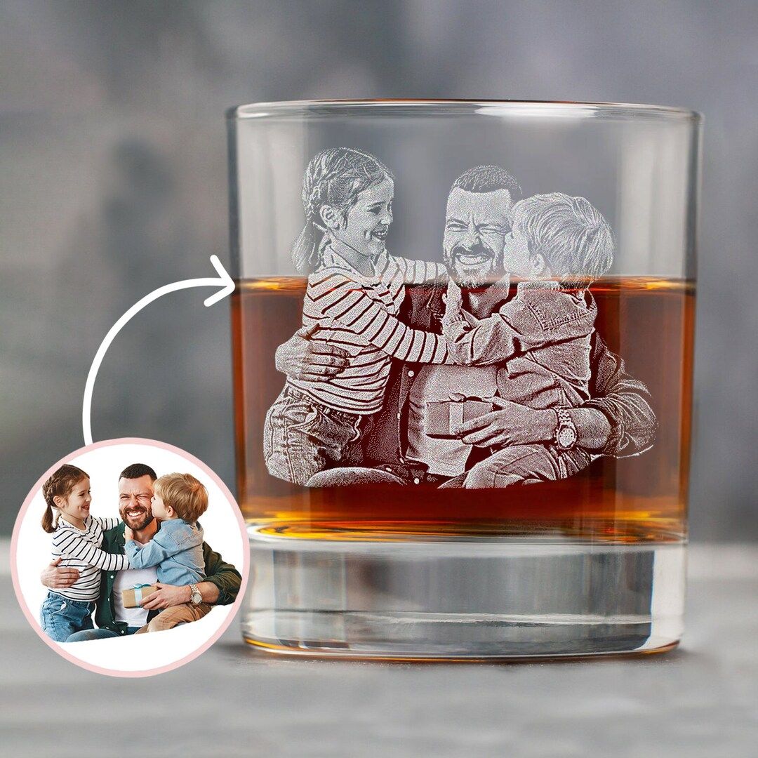Custom Father's Day Gift for Dad, Engrave Your Favorite Photo on Whiskey Glass | Etsy (US)