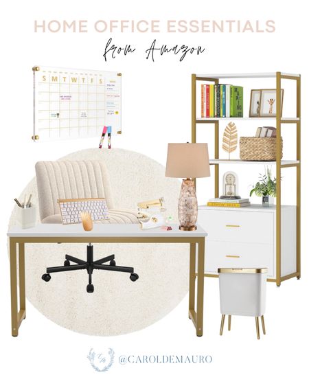 Turn your work area into an organized and productive space with this minimalist white and gold-toned home office furniture and decor essentials from Amazon!
#workfromhome #modernofficedecor #organizationidea #springrefresh

#LTKhome #LTKstyletip #LTKSeasonal