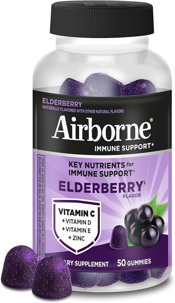 Airborne Elderberry + Zinc & Vitamin C Gummies For Adults, Immune Support Vitamin D & Zinc Gummie... | Amazon (US)