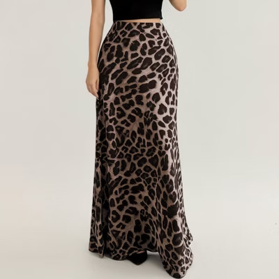 Anna-Kaci Women's Leopard Print Maxi Skirt with Soft Draping Silhouette, Smooth Stretch Waist, and Flowing Fabric - Small, Brown | Target