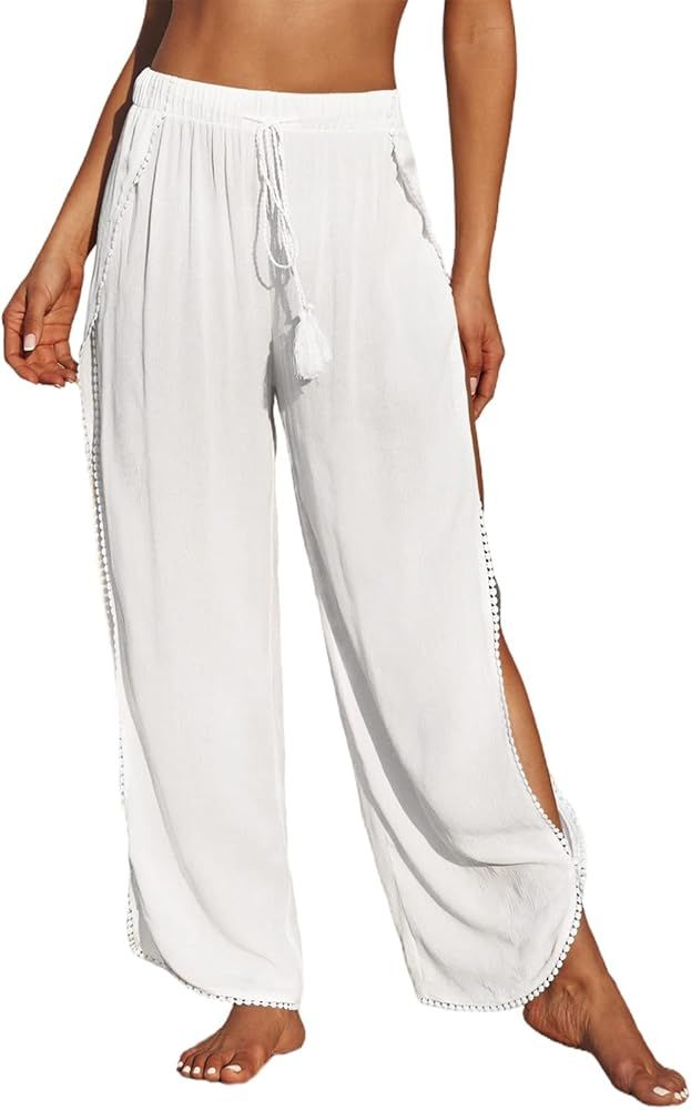 Herseas Womens Bathing Suit Cover Up Pants Elastic High Waist Split Thigh Wide Leg Wrap Beach Pan... | Amazon (US)