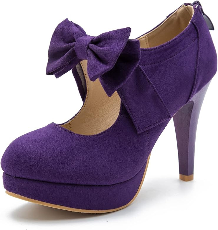 Women's Vintage Bow Tie High Heel Mary Janes Platform Closed Toe Dress Pumps | Amazon (US)
