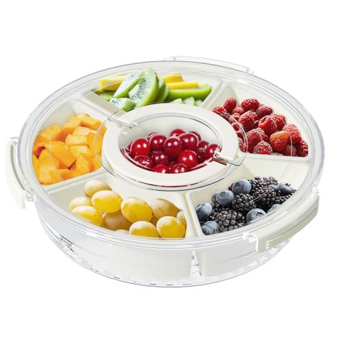 Shineforu Divided Serving Tray with Lid and Handle, Portable Snackle Box, 6 Compartment Food Container, Travel Snack Box Container for Veggie, Fruit, Candy and Charcuterie | Amazon (US)