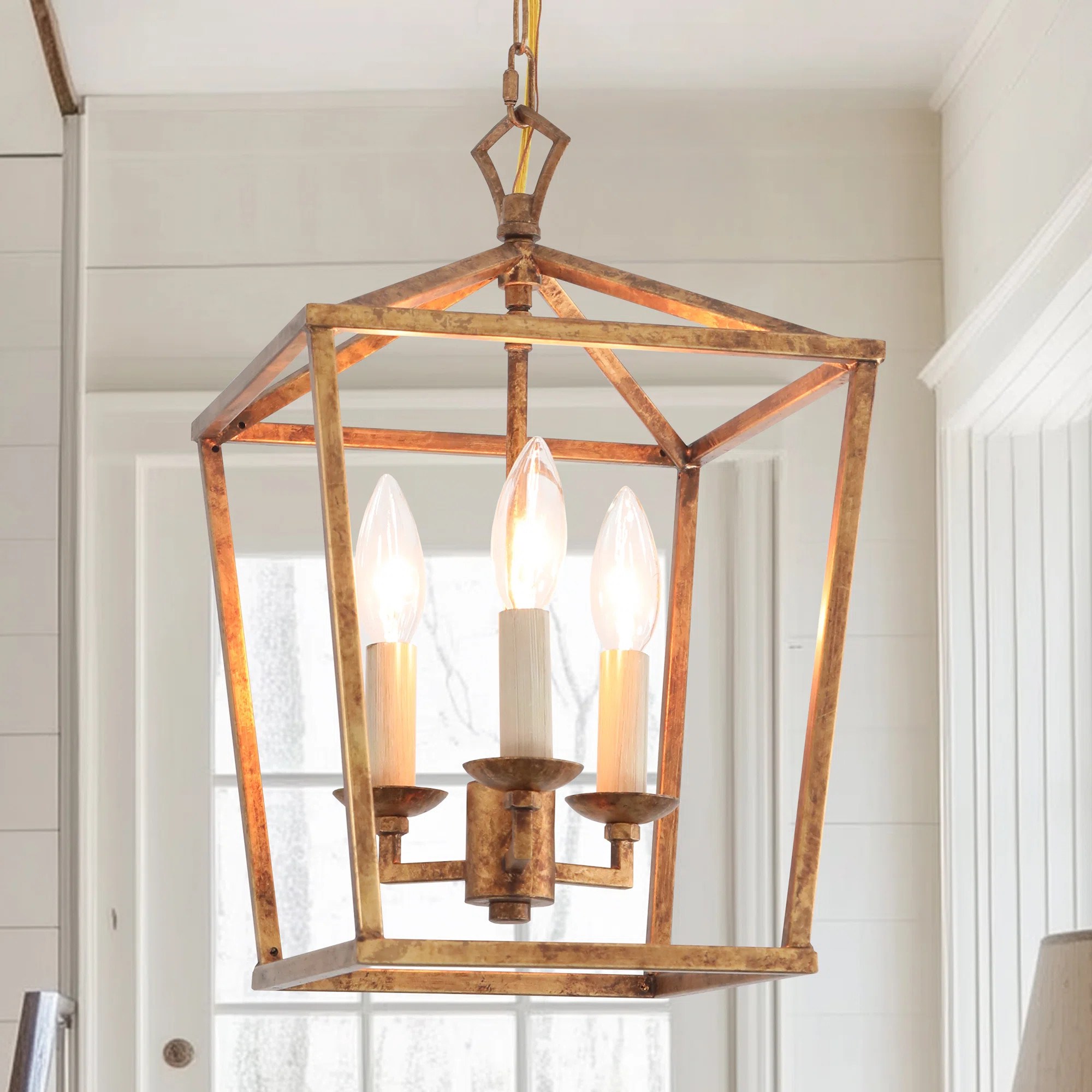 Lantern Pendant Lighting Vintage Brass Gold Foil Lantern Chandelier Vintage 3-light Metal Cage Pe... | Wayfair North America