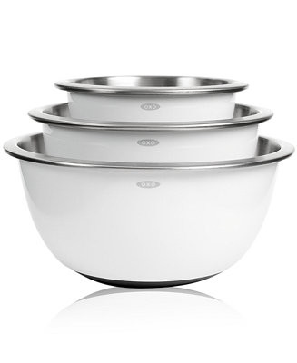 Non-Skid Mixing Bowls, Set of 3 White Stainless Steel | Macy's