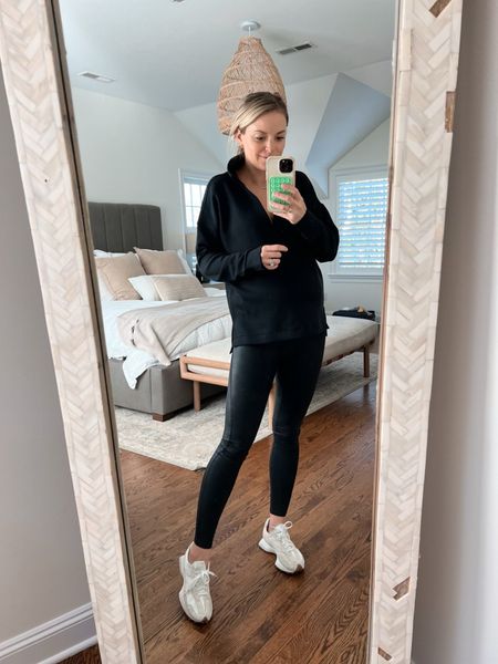 New Spanx polo top! Code KENDALLXSPANX gets you 10% off + free shipping // normally a small, but sized up to the medium while pregnant // small maternity faux leather leggings 

casual outfit, pregnancy style, athleisure, bump-friendly 

#LTKbump #LTKtravel #LTKstyletip