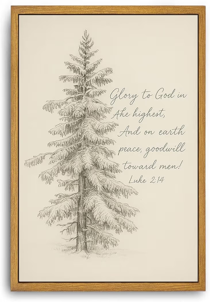 Huashi art Vintage Christmas Scripture Wall Art Framed Canvas Print with Christmas Tree Luke 2:14... | Amazon (US)