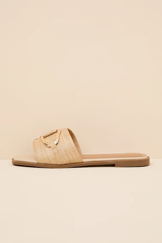 Barrett Beige Raffia Slide Sandals | Lulus