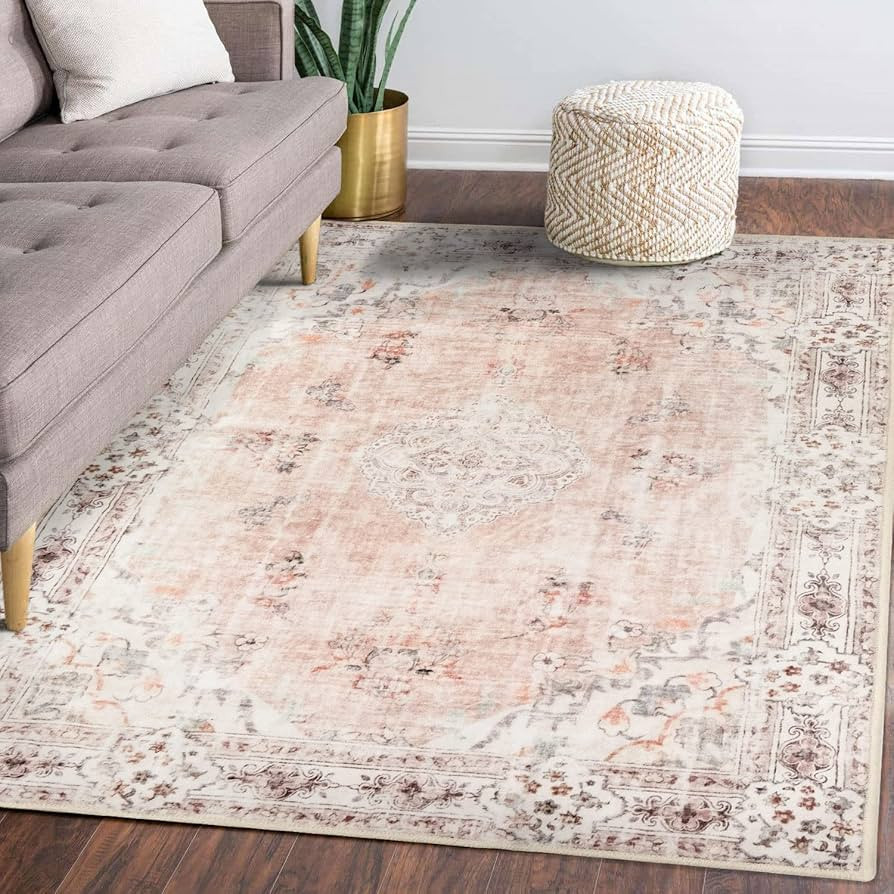MUJOO 5'x7' Area Rugs Pink Machine Washable Rugs Living Room Rugs Boho Area Rug for Bedroom Laund... | Amazon (US)