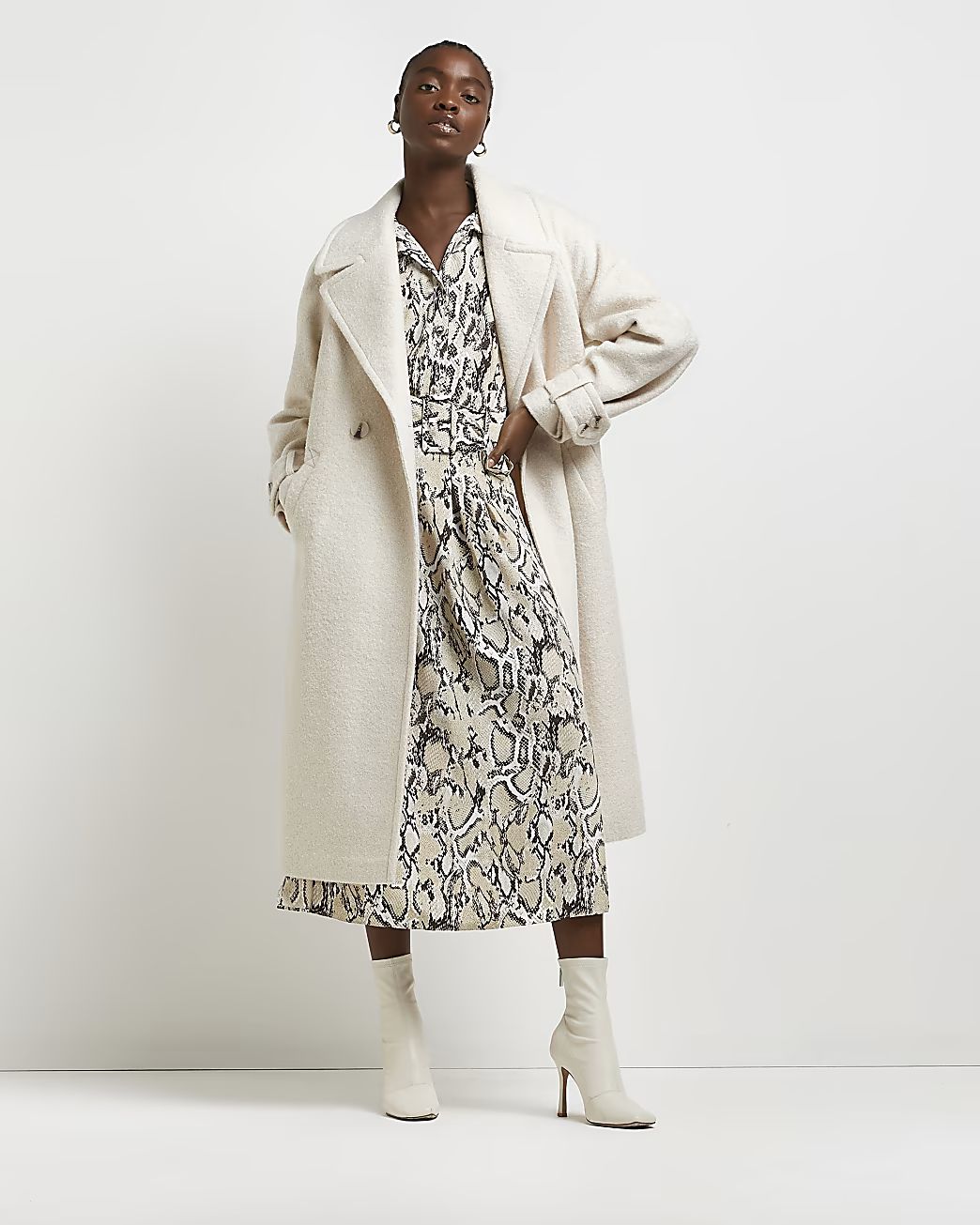 Cream double breasted coat | River Island (UK & IE)