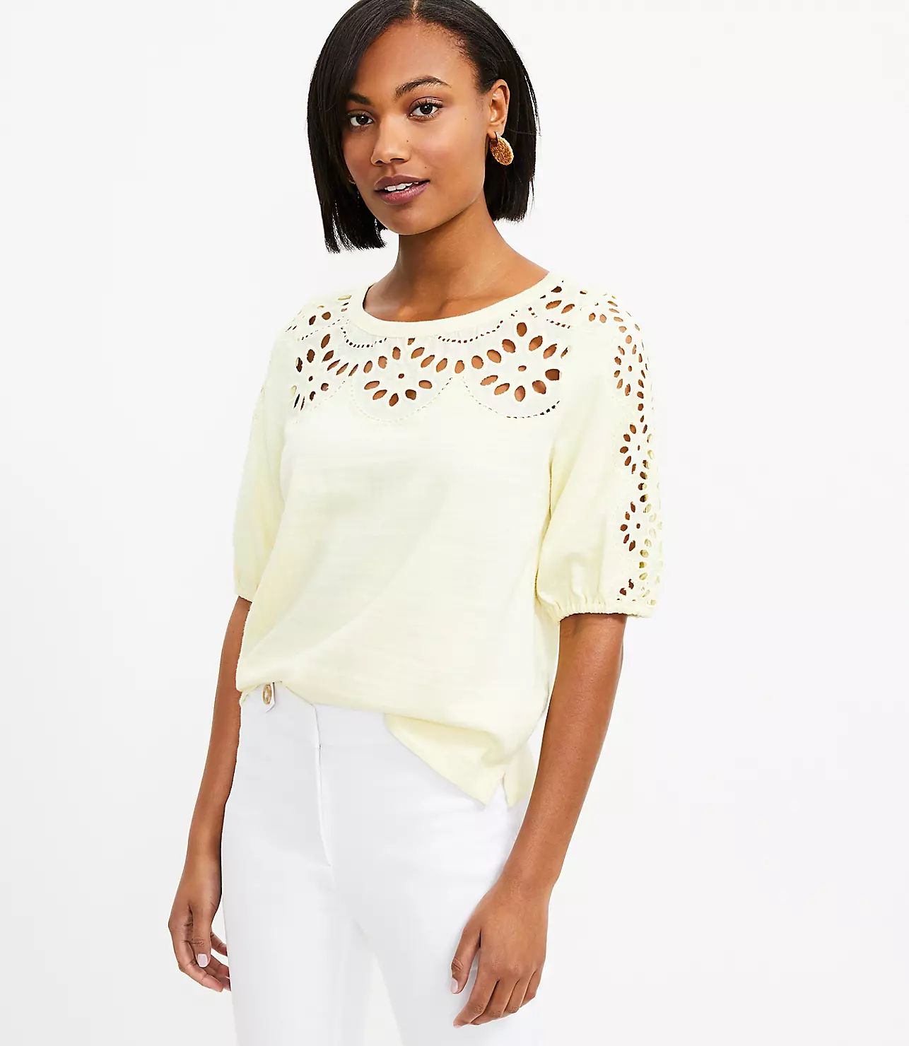 Eyelet Sweatshirt Top | LOFT