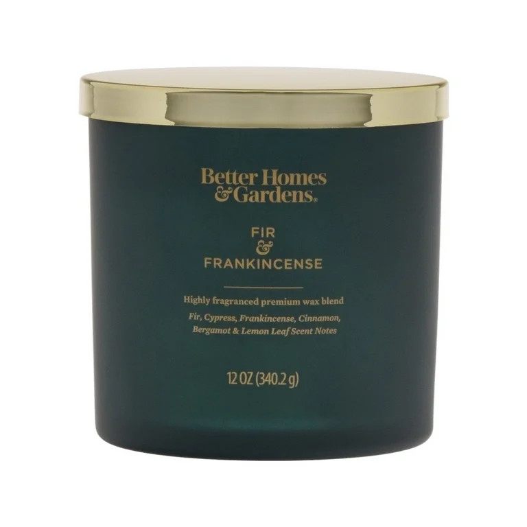 Better Homes & Gardens Fir & Frankincense Scented 2-Wick Glass Jar Candle with Gold Metal Lid 12o... | Walmart (US)