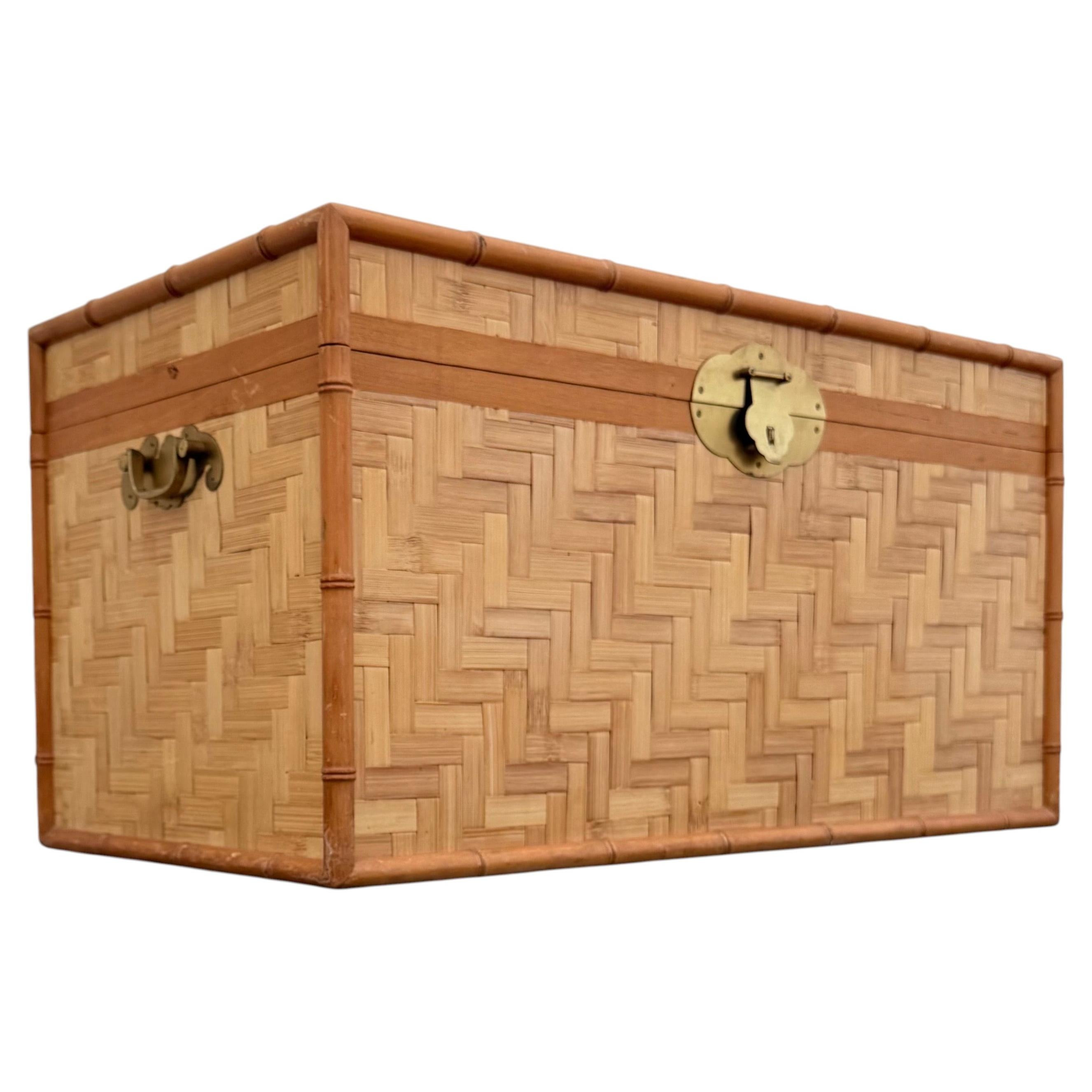 Vintage Woven Split Rattan and Faux Bamboo Asian Inspired Trunk | 1stDibs