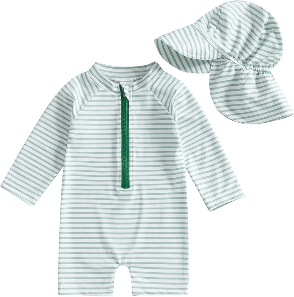 Baby Boys Swimsuit Onepiece Striped Zipper Swimwear Baby Toddler Girls Bathing Suit Rash Guard Sw... | Amazon (US)