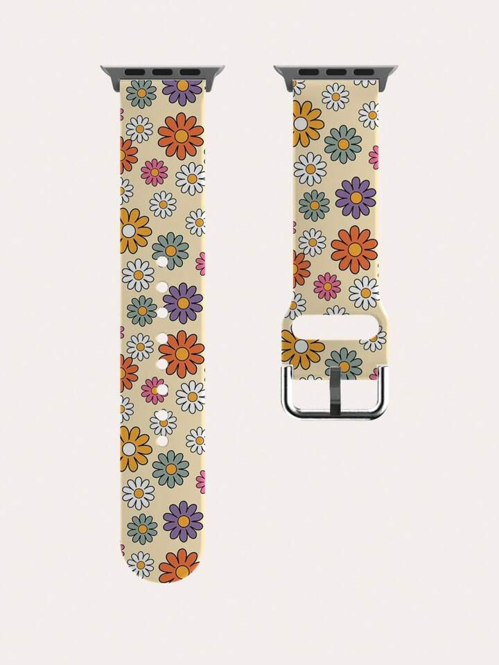 1pc Women's Cute Cartoon & Colorful Flower Pattern White Tpu Watch Band, Compatible With Apple Wa... | SHEIN