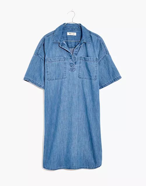 Denim Short-Sleeve Popover Shirtdress in Waltham Wash | Madewell