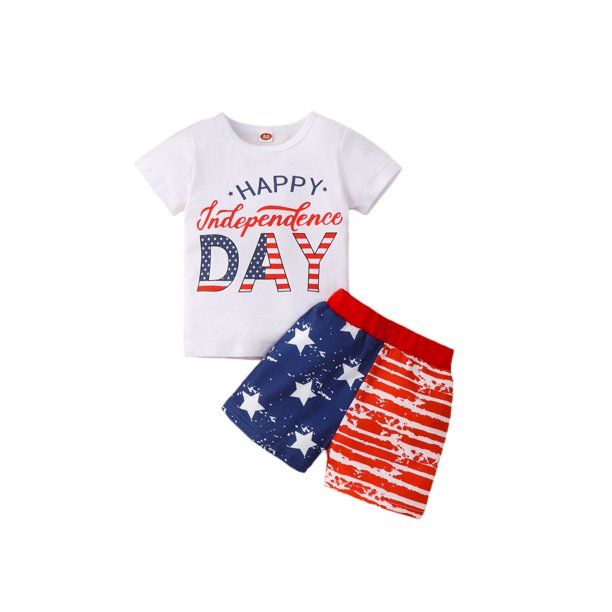 Genuiskids Kids Toddler Baby Boy 4th of July Outfits Short Sleeve T-Shirt Top Shorts Pants Set In... | Walmart (US)