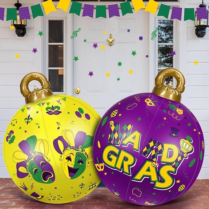 2 Pcs 23.6 Inch Giant Mardi Gras Inflatables Ball,Large PVC Outdoor Mardi Gras Ornaments Blow up ... | Amazon (US)