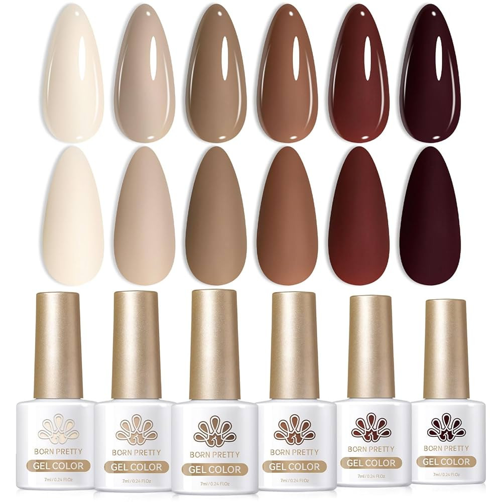 Born Pretty Gel Nail Polish 6 Colos,Nude Brown Skin Tone,Roasted Chestnuts Chocolate Gel Polish C... | Amazon (US)