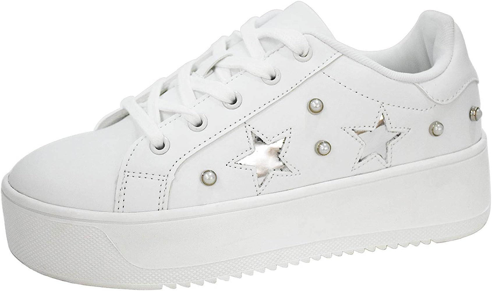 Amazon.com | LUCKY-STEP Fashion Platform Women Sneakers - Air Force Faux Suede Stars Holographic ... | Amazon (US)