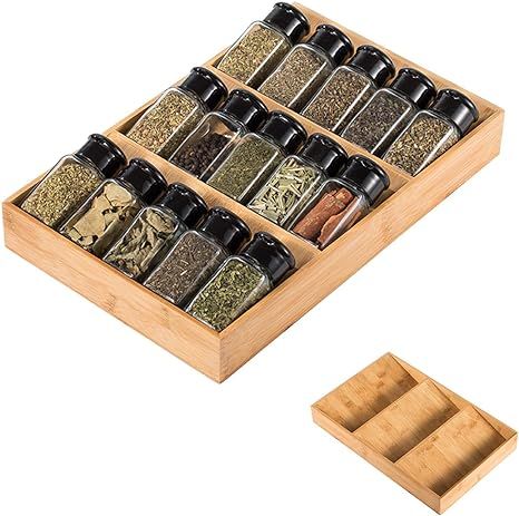 Sansnow 3-Tier Bamboo Drawer Spice Rack Wooden Kitchen Cabinet Drawer Spice Organizer Spice Jar H... | Amazon (US)