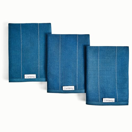 Caraway Linen Tea Towels - Reusable Dish Towels - Made from 100% Organic Cotton - Highly Absorbent & Lint-Free - Perfect for Kitchen Cleanup or Table Setting - Extra Large Size - Navy | Amazon (US)