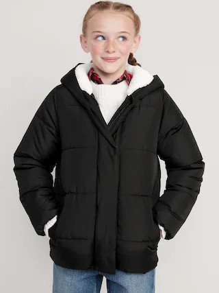 Sherpa-Lined Hooded Puffer Jacket for Girls | Old Navy (US)