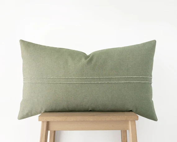 Light olive green pillow cover with hand stitched details  | Etsy | Etsy (US)