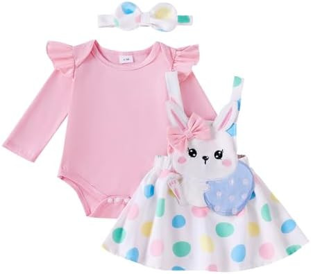 Newborn Baby Girl Valentines Outfit Long Sleeve Romper Easter Bodysuit Suspender Skirt Cute St Pa... | Amazon (US)