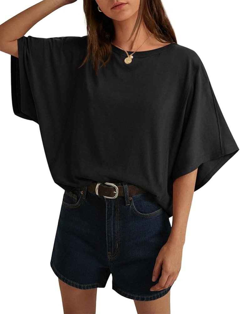 Cicy Bell Womens Oversized T Shirts Batwing Half Sleeve Summer Casual Crewneck Cropped Tops Loose... | Amazon (US)